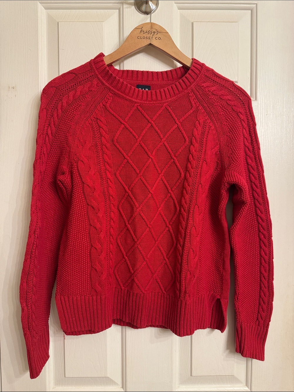 GAP Red Cable Knit Crewneck Sweater